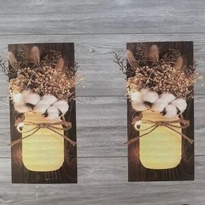 Brand New Rustic Wood Wall Sconces Set Mason Jar LED Fairy Lights Remote Control